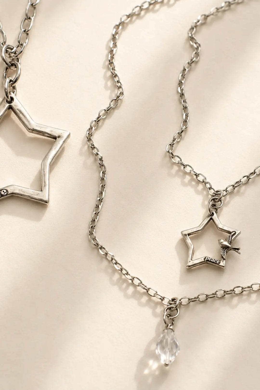 Peace &amp; Love Star and Bird Original Lite Necklace - Silver - original lite