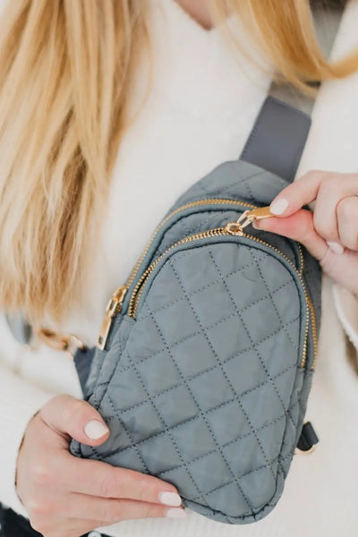 Pinelope Puffer Sling Bag - Gray - Bum Bag
