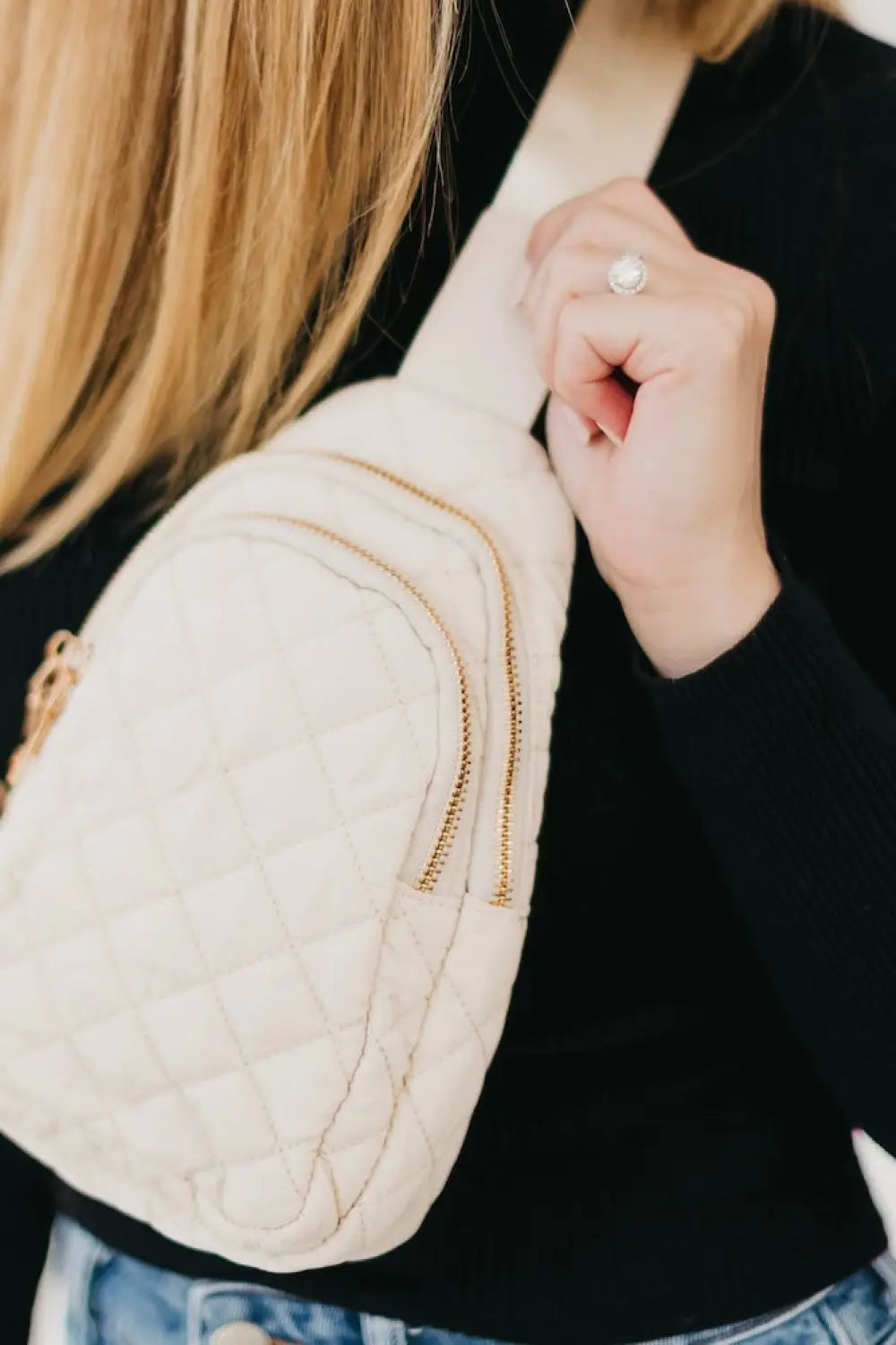 Pinelope Puffer Sling Bag - Cream - Bum Bag