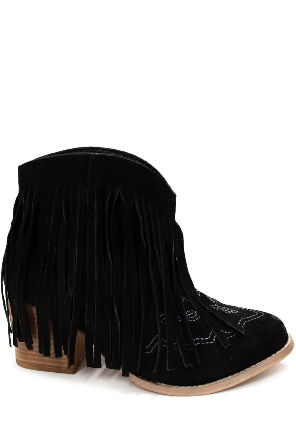 Amos Fringe Ankle Bootie in Black Suede - 110 Fashion Boots