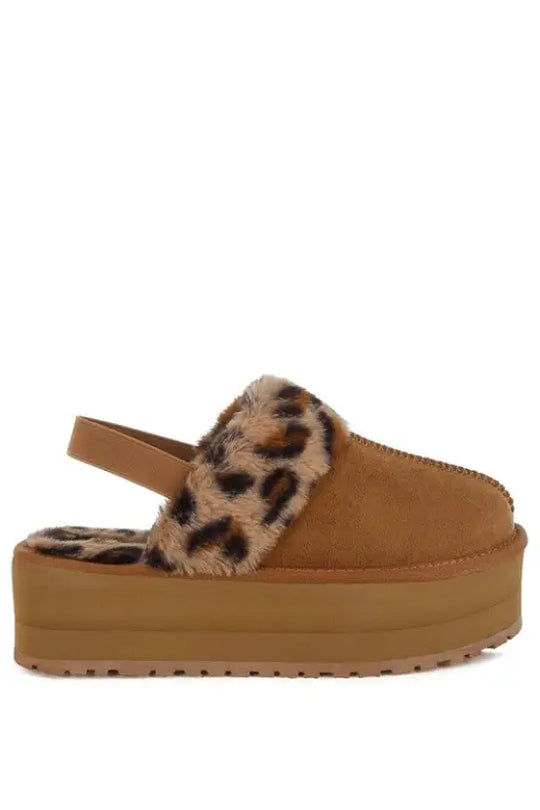 Kutchu Leopard Faux Fur Platform Classic Slingback