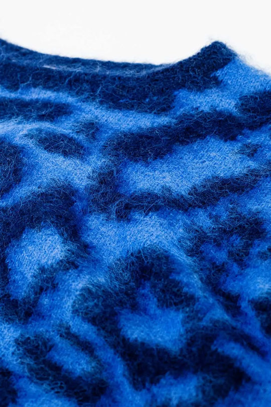 Blue Leopard print sweater made of knitted fabric with wool - BLUE / ONE - Sweaters