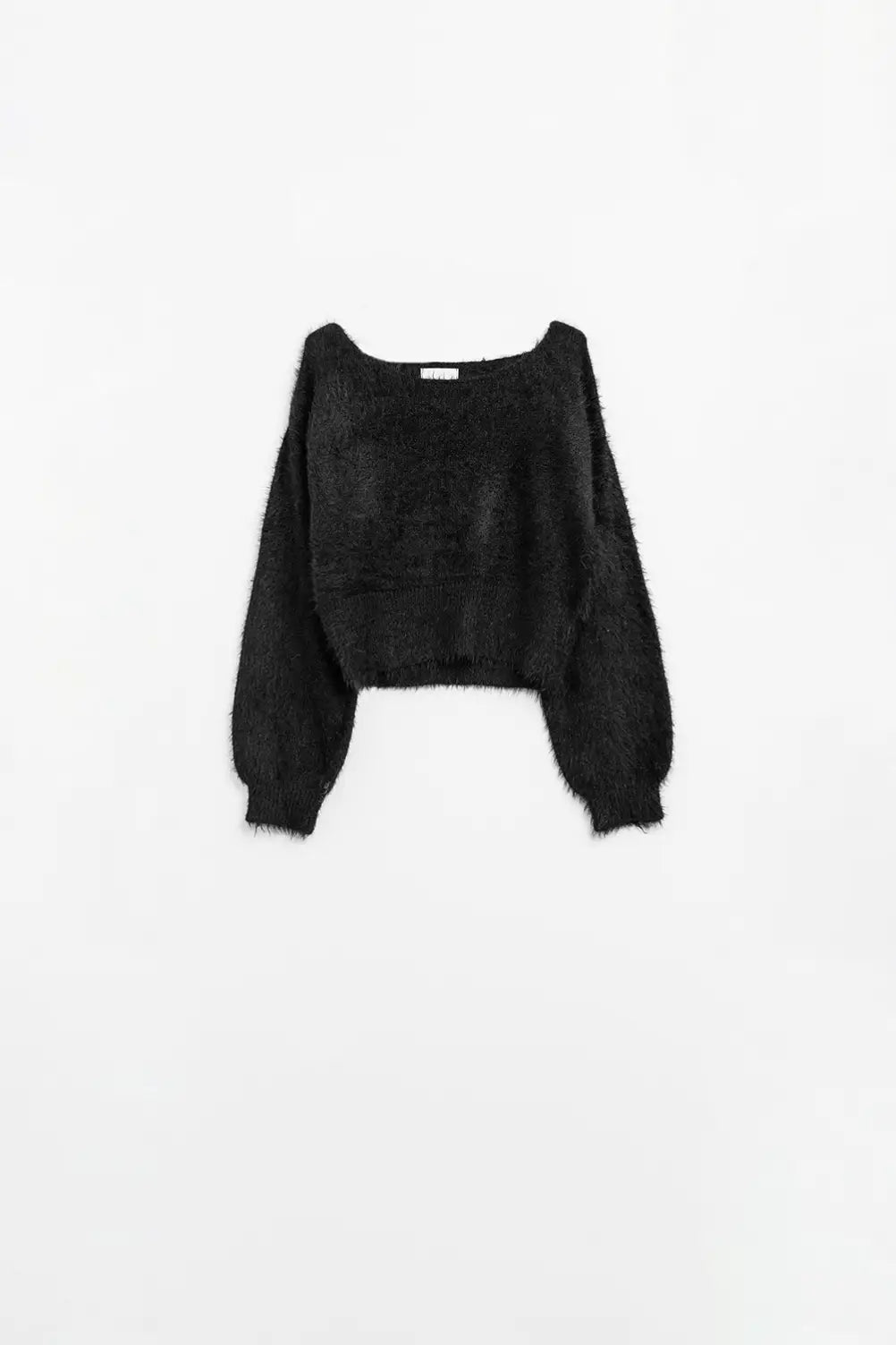 cropped fluffy sweater in black fitted at the waist - BLACK / ONE - Sweaters