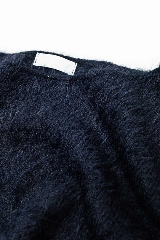cropped fluffy sweater in black fitted at the waist - BLACK / ONE - Sweaters