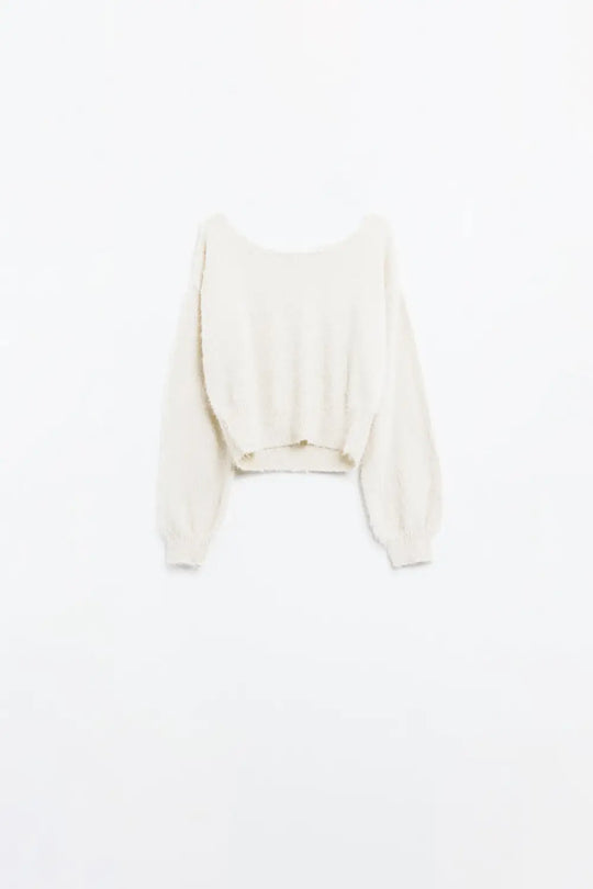 cropped fluffy sweater in cream fitted at the waist - CREAM / ONE - Sweaters