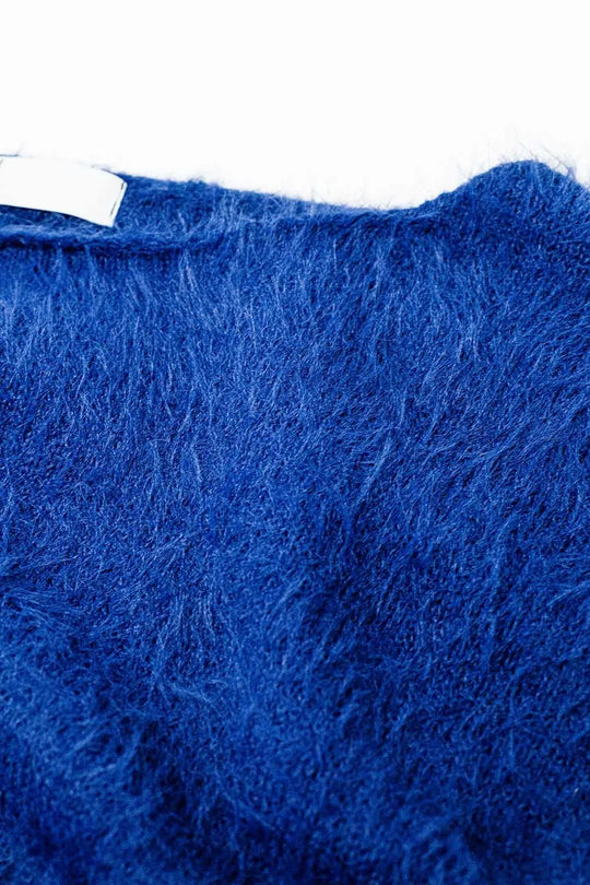 cropped fluffy sweater in navy blue fitted at the waist - BLUE / ONE - Sweaters