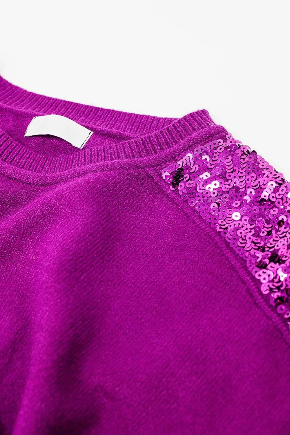 fuchsia Long Sleeves Sweater With Sequins on The Shoulders - FUCHSIA / ONE - Sweaters