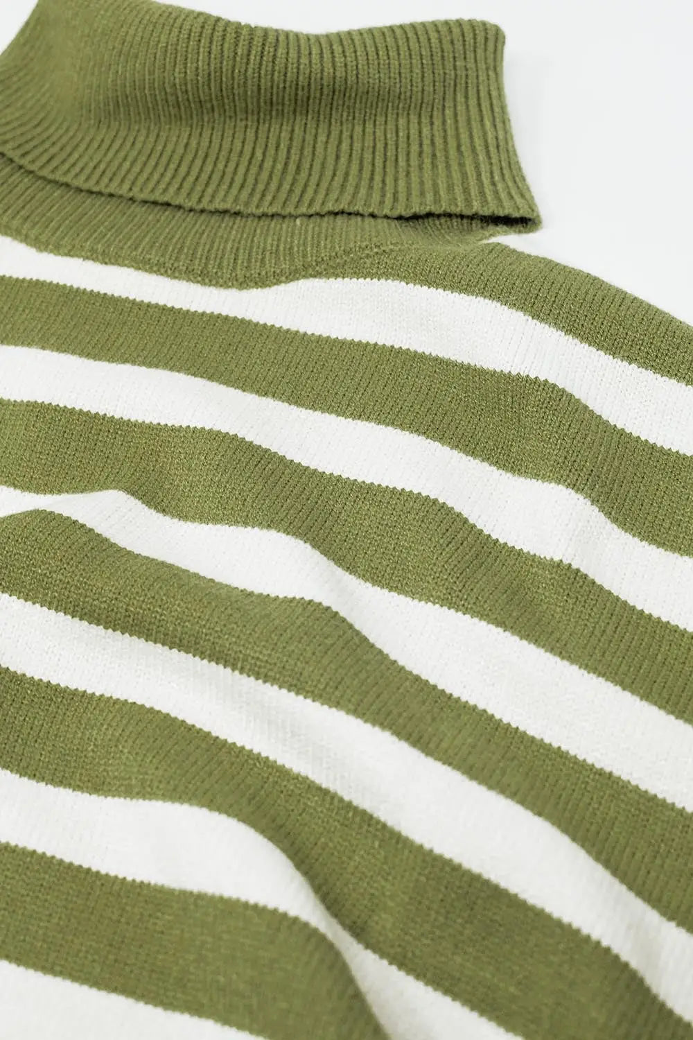 Green oversized trutleneck sweater with white stripes and splits on the side - GREEN / ONE - Sweaters
