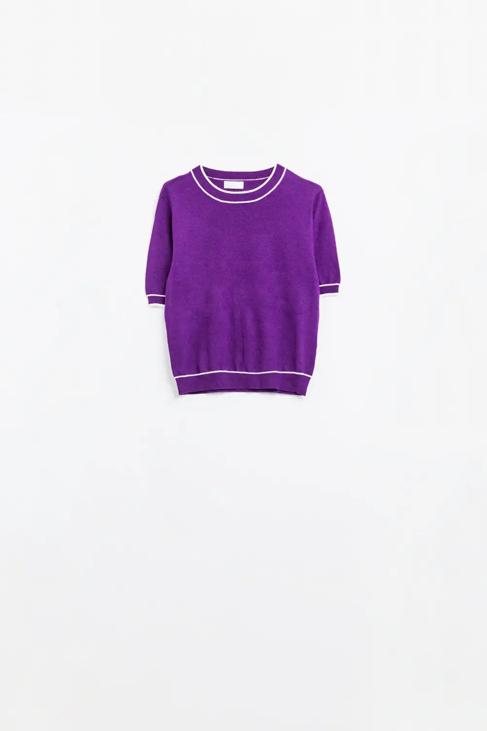 Purple short sleeve sweater with white line detail - PURPLE / ONE - Sweaters