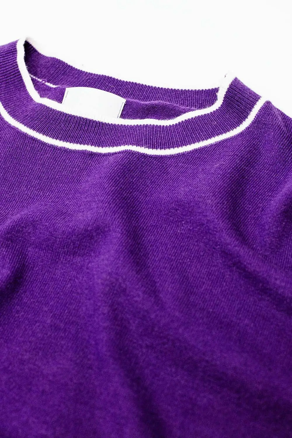 Purple short sleeve sweater with white line detail - PURPLE / ONE - Sweaters