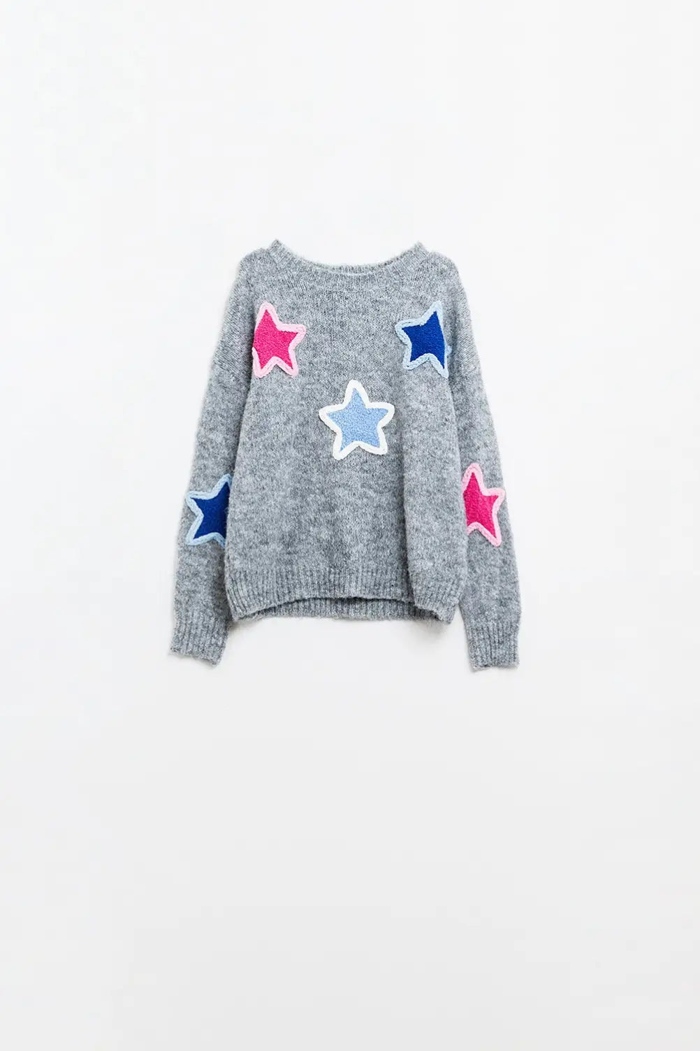 grey sweater With Embroidered Stars - GRAY / ONE - Sweaters