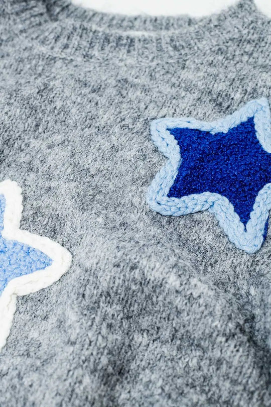 grey sweater With Embroidered Stars - GRAY / ONE - Sweaters