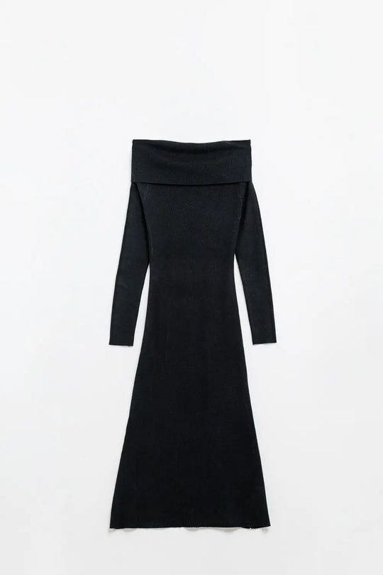 Maxi Knitted wide Bardot Dress in black - BLACK / ONE - Dresses