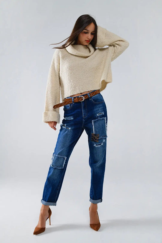 knitted fluffy high neck sweater in cream - CREAM / ONE - Sweaters