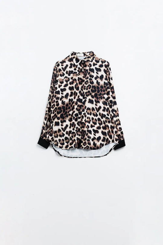 leopard shirt with black satin detail - Shirts