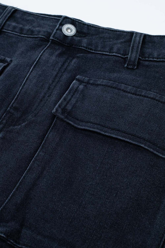 Black denim miniskirt with cargo pockets