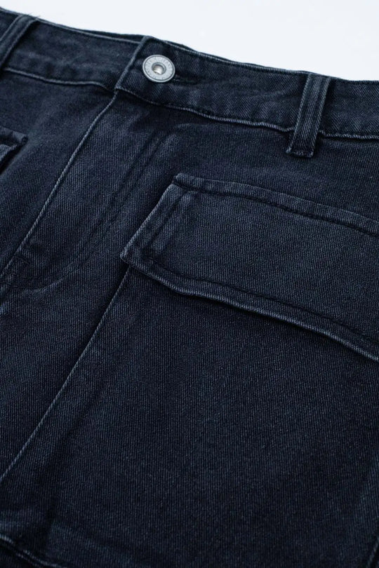 Black denim miniskirt with cargo pockets - Skirts