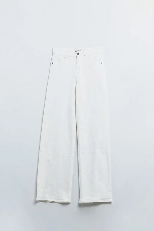 white wide leg high rise Pants - Colored Jeans