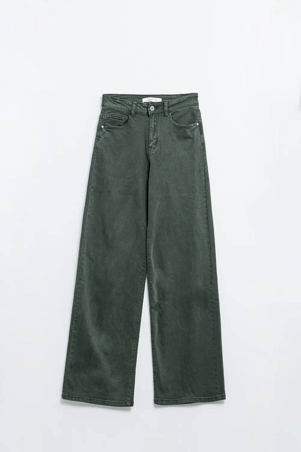 Military green high-waisted wide-leg pants - Colored Jeans