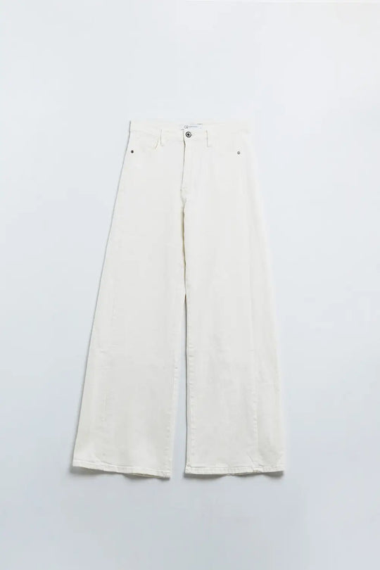 Extra wide leg trousers in cream color - Colored Jeans
