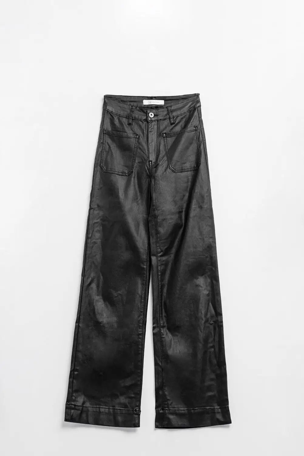Faux leather pants with wide leg and pocket detail - Pants