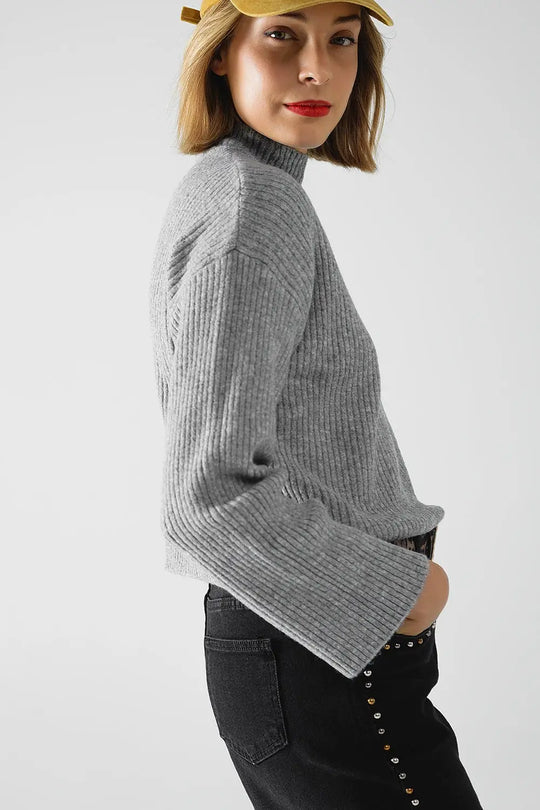 grey ribbed turtleneck sweater - Sweaters