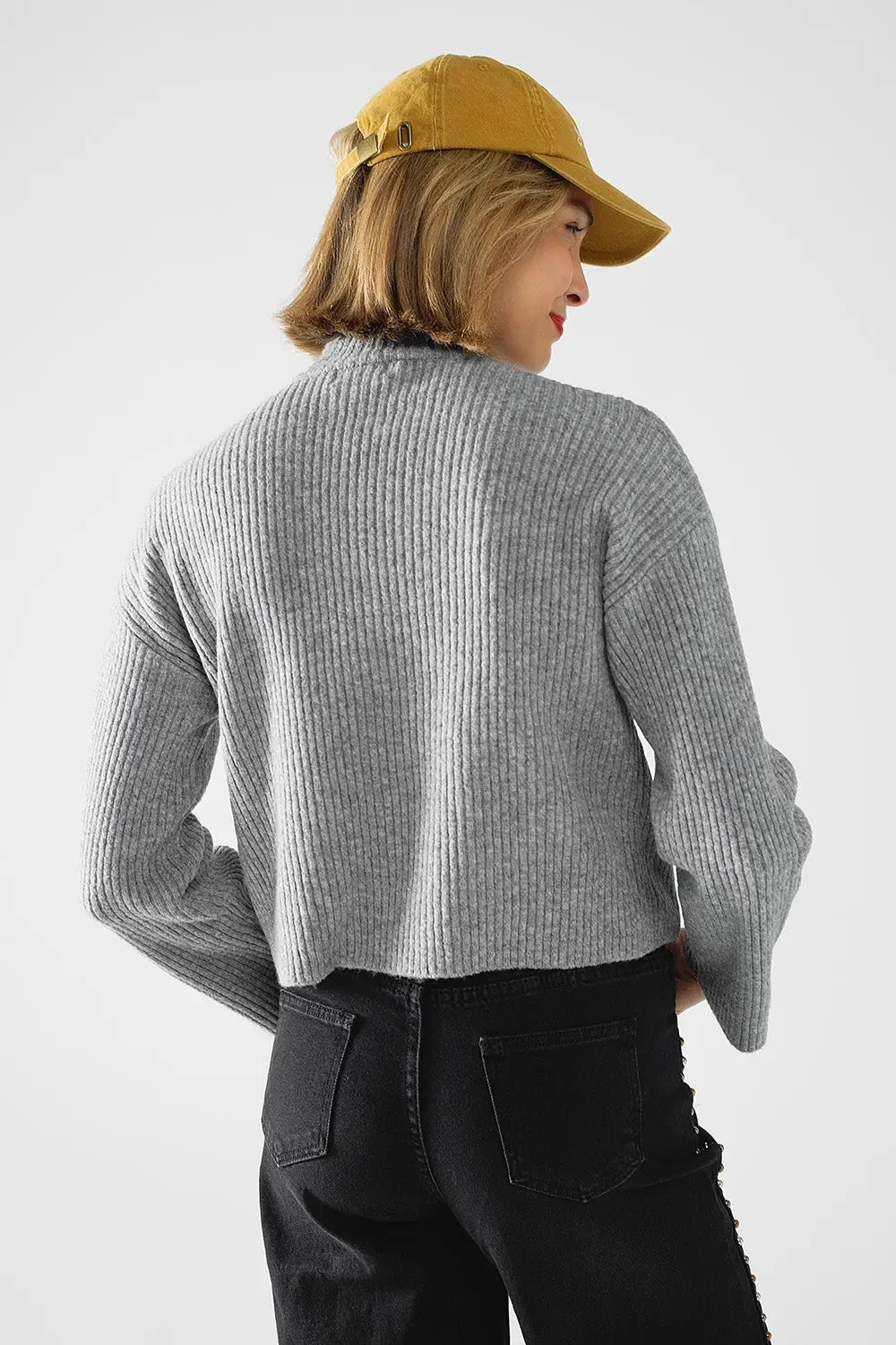 grey ribbed turtleneck sweater - Sweaters