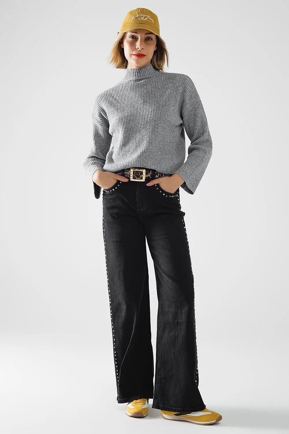 grey ribbed turtleneck sweater - Sweaters