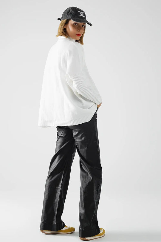 oversized soft knitted white sweater with ribbed sleeves - CREAM / ONE - Sweaters