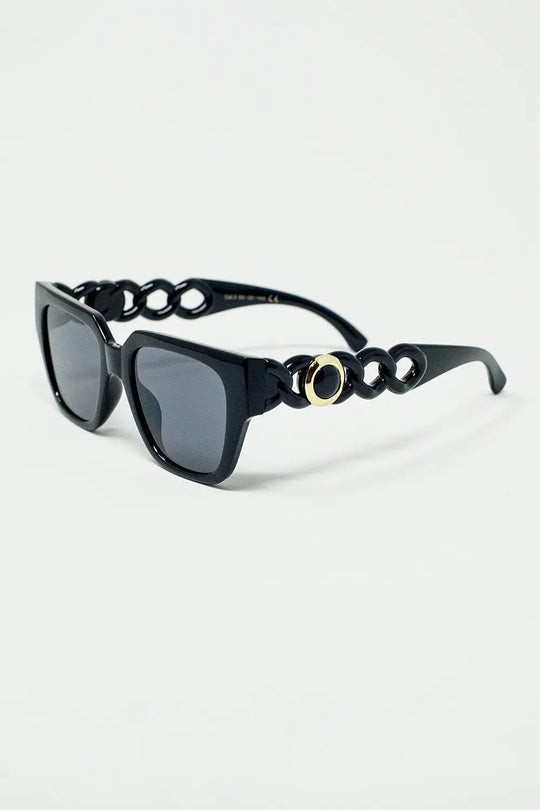 geometric thick black sunglasses with black lens - BLACK / ONE - Sunglasses