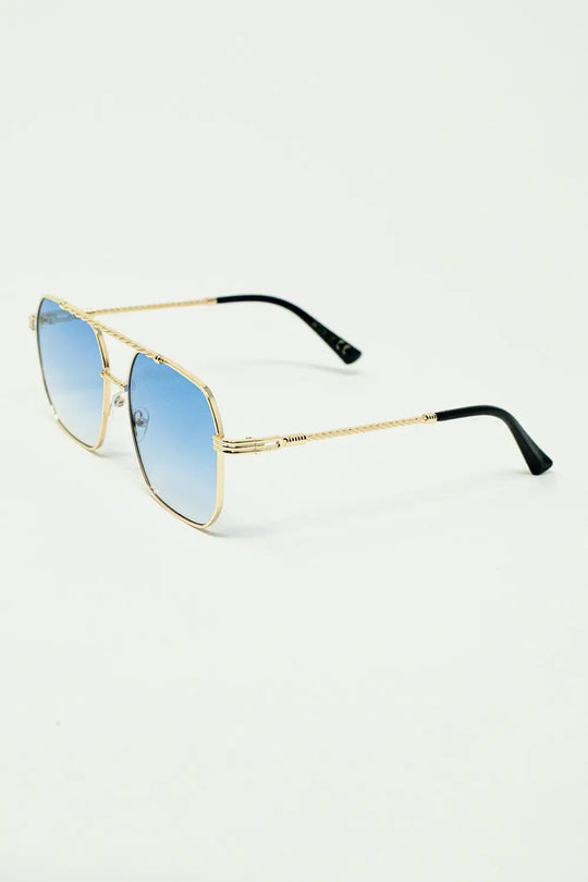gold square frame sunglasses in ombre light blue - BLUE / ONE - Sunglasses