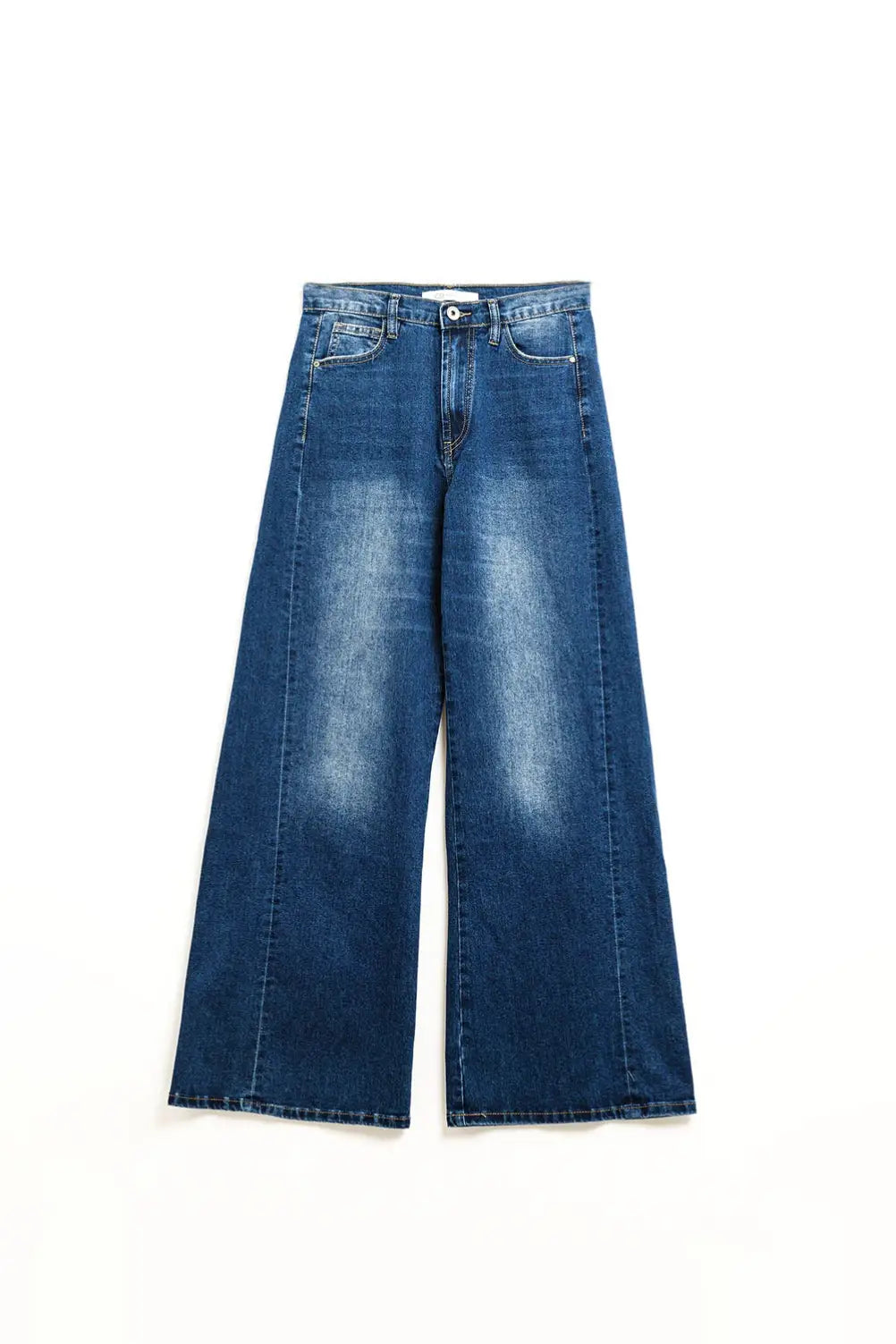 Extra wide leg washed denim with side seam