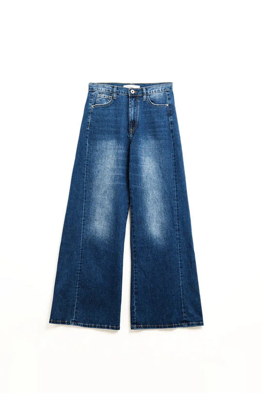 Extra wide leg washed denim with side seam