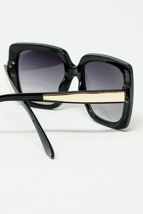 black Oversized square sunglasses with golden metallic detail - BLACK / ONE - Sunglasses