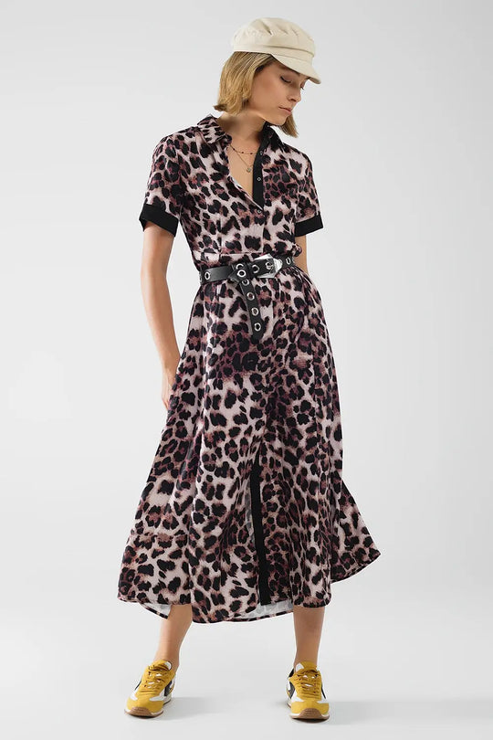 Leopard print buttoned maxi dress with satin detail - Dresses
