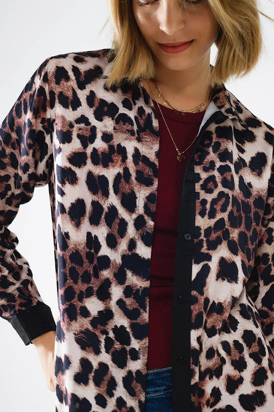 leopard shirt with black satin detail - Shirts