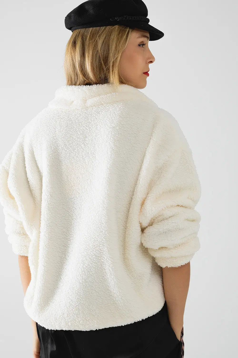 ecru fluffy v-neck sweater - CREAM / ONE - Sweaters