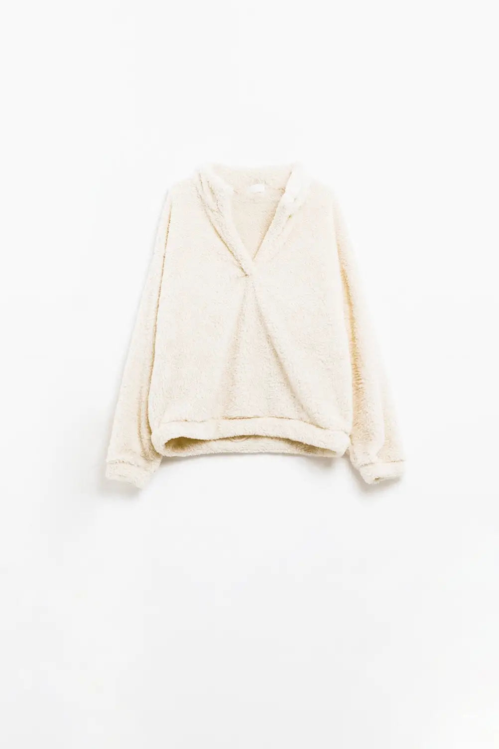 ecru fluffy v-neck sweater - CREAM / ONE - Sweaters