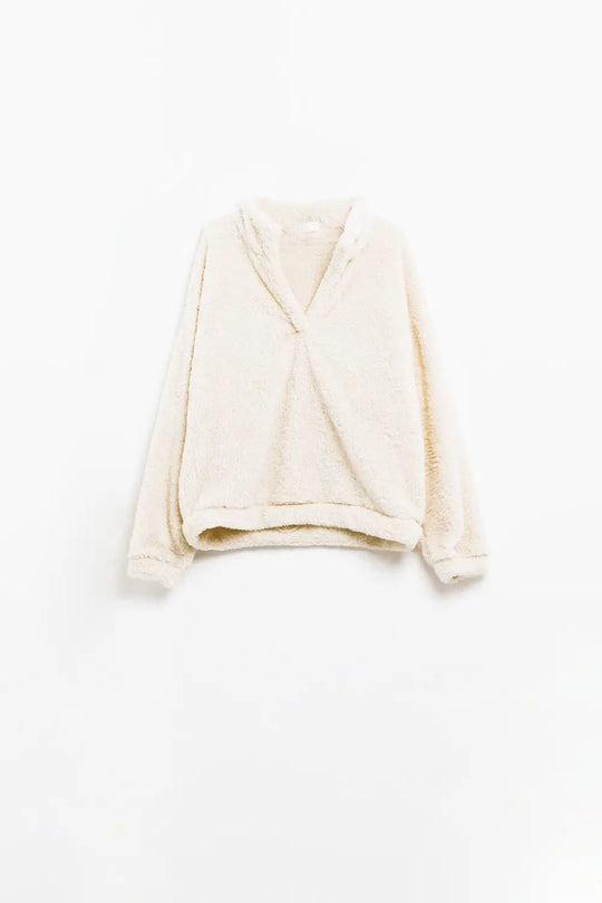 ecru fluffy v-neck sweater - CREAM / ONE - Sweaters
