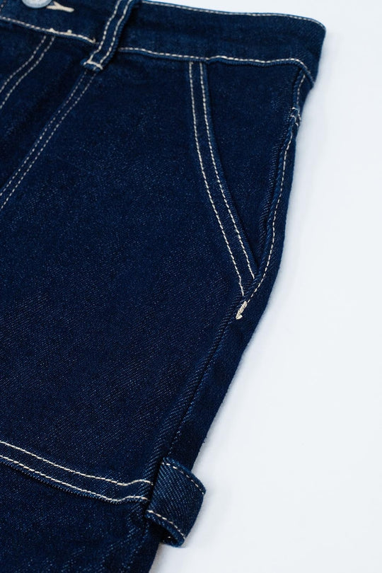 Dark wash denim mini skirt with front pockets