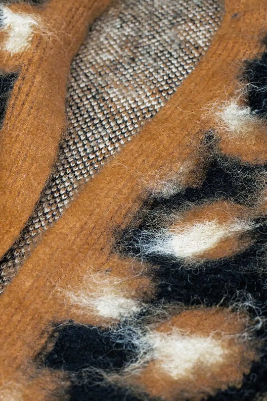 black Leopard print cardigan made of knitted fabric with wool - BEIGE / ONE - Cardigans
