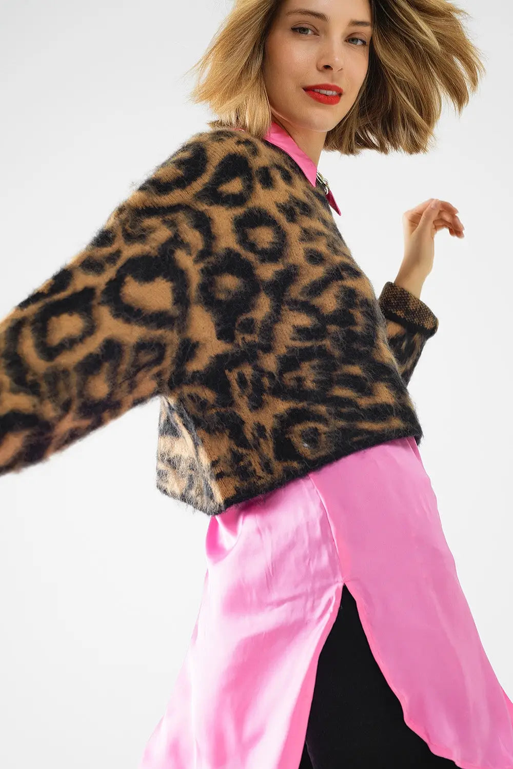 black Leopard print sweater made of knitted fabric with wool - BLACK / ONE - Sweaters