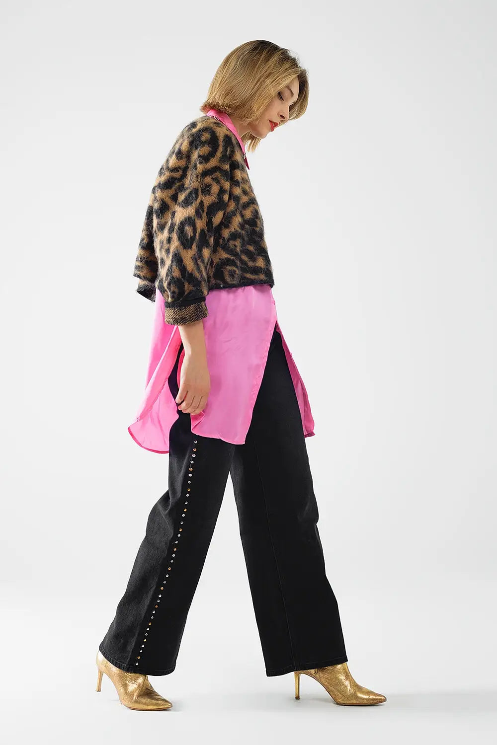 black Leopard print sweater made of knitted fabric with wool - BLACK / ONE - Sweaters