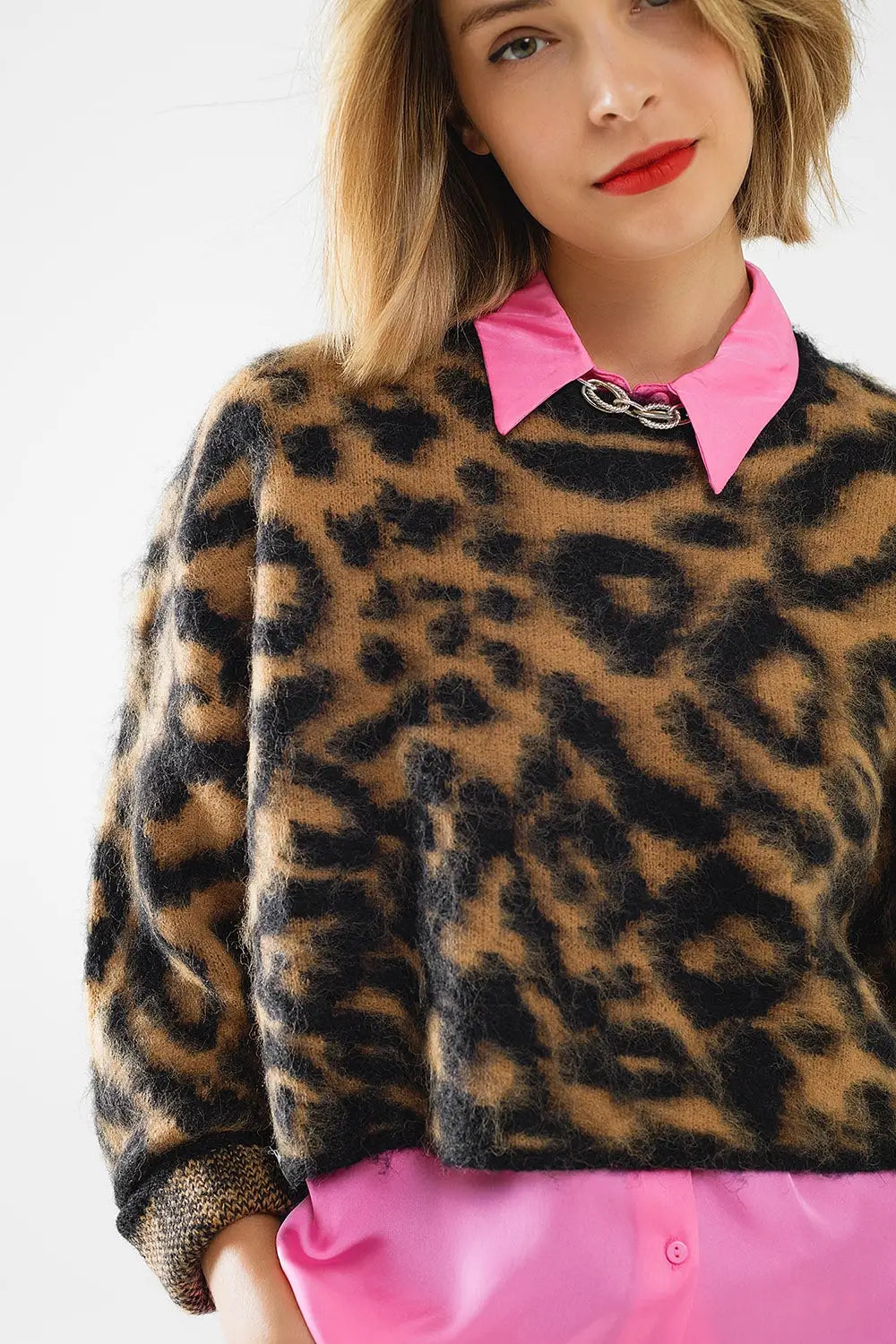 black Leopard print sweater made of knitted fabric with wool - BLACK / ONE - Sweaters