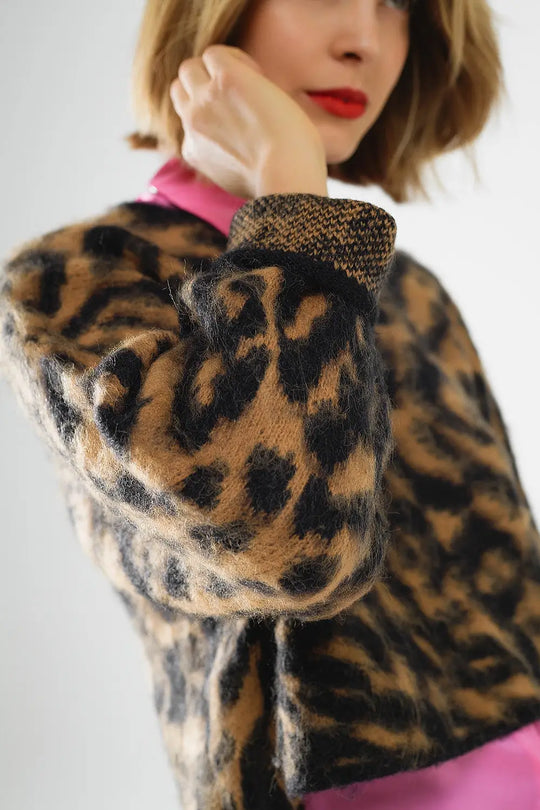 black Leopard print sweater made of knitted fabric with wool - BLACK / ONE - Sweaters