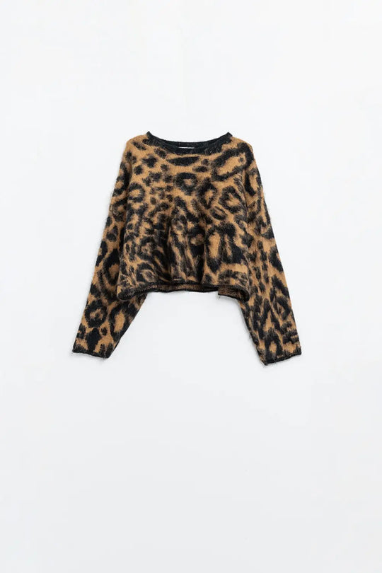 black Leopard print sweater made of knitted fabric with wool - BLACK / ONE - Sweaters