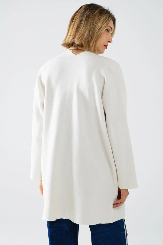 cream High quality knitted maxi cardigan with fur pockets - CREAM / ONE - Jackets Cardigans