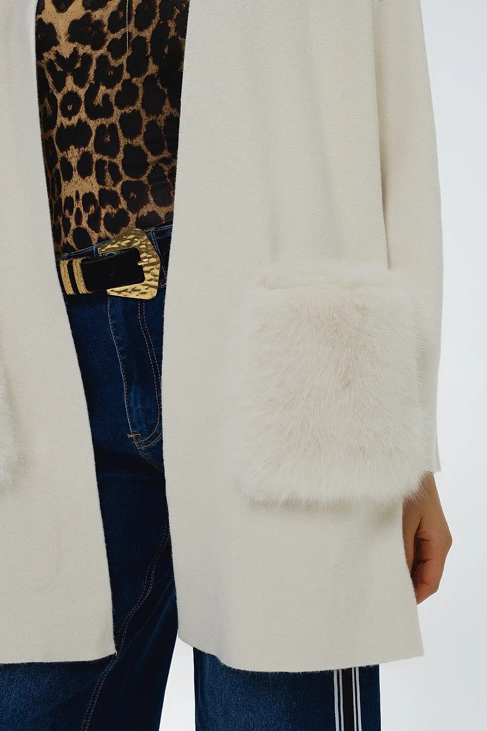 cream High quality knitted maxi cardigan with fur pockets - CREAM / ONE - Jackets Cardigans