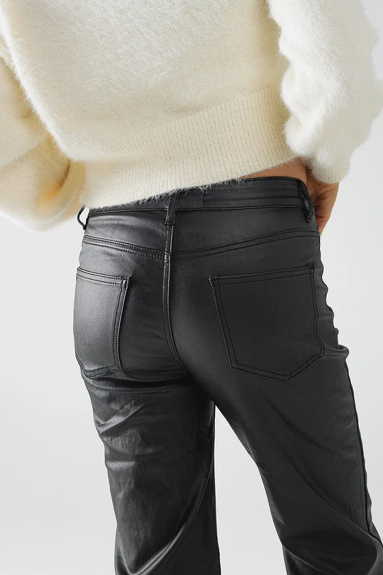 Black faux leather trousers with buttons - Pants