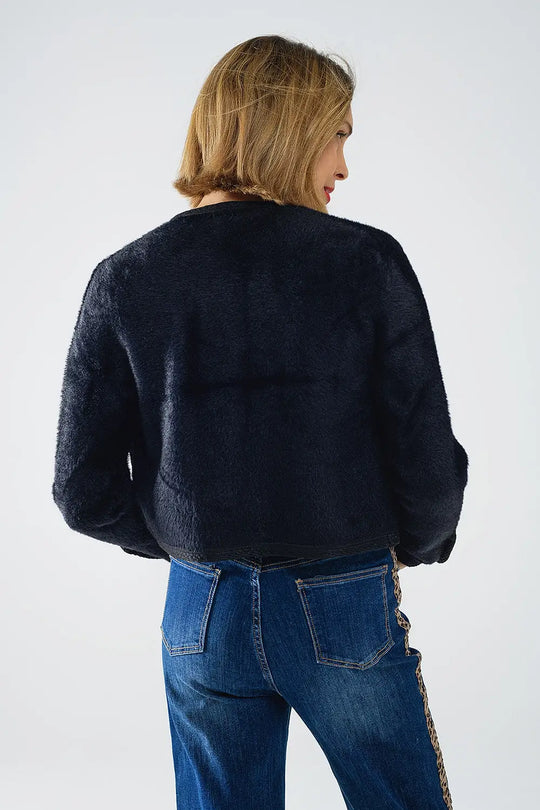 Extra soft fluffy high-quality cardigan in black - BLACK / ONE - Jackets Cardigans